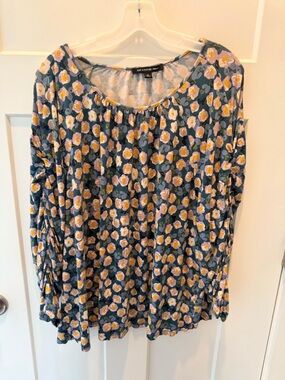 Zac & Rachel 1X Floral Blouse Green Pink 3/4 Sleeve Plus Size Top